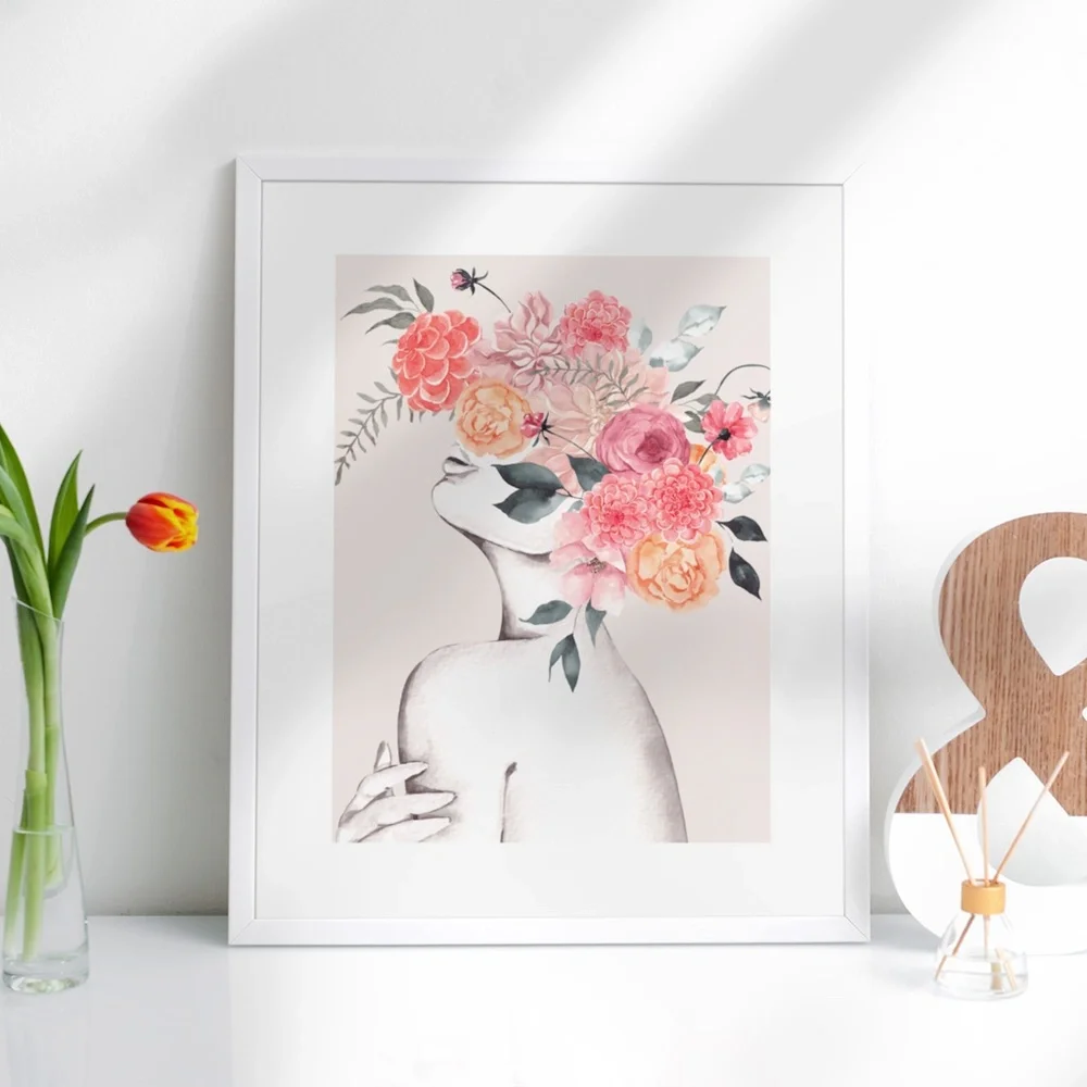Watercolor Floral Woman Portrait Wall Art Illustration Print Poster Unframed - Picture 9 of 17